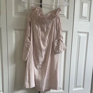 Off-Shoulder Button-Down Linen Dress